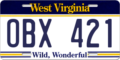 WV license plate OBX421