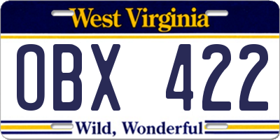 WV license plate OBX422