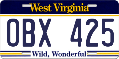 WV license plate OBX425