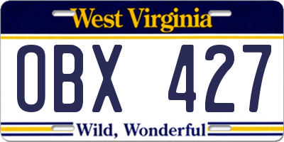 WV license plate OBX427