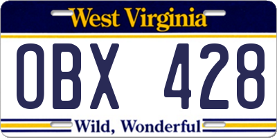 WV license plate OBX428