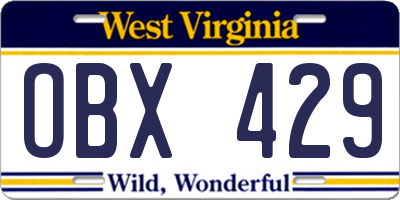 WV license plate OBX429