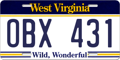WV license plate OBX431