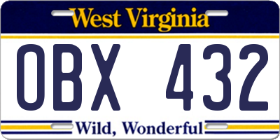 WV license plate OBX432