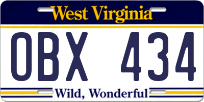 WV license plate OBX434