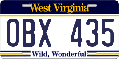 WV license plate OBX435