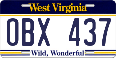 WV license plate OBX437