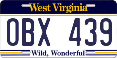 WV license plate OBX439