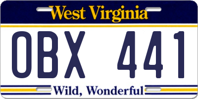 WV license plate OBX441