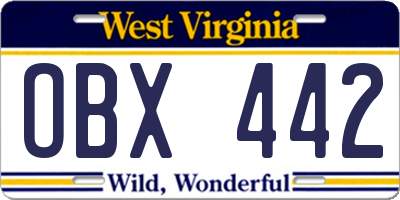 WV license plate OBX442