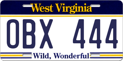 WV license plate OBX444