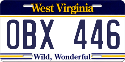 WV license plate OBX446