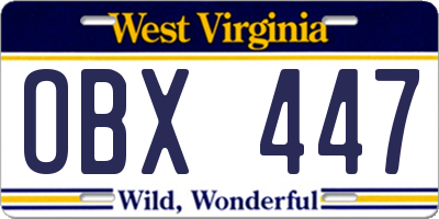 WV license plate OBX447