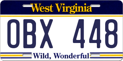WV license plate OBX448