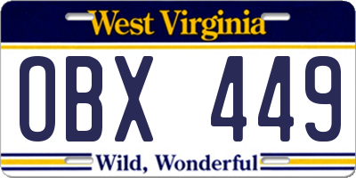 WV license plate OBX449