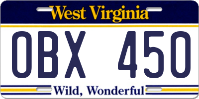 WV license plate OBX450