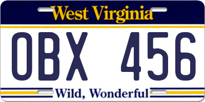 WV license plate OBX456