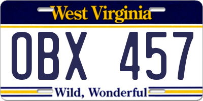 WV license plate OBX457