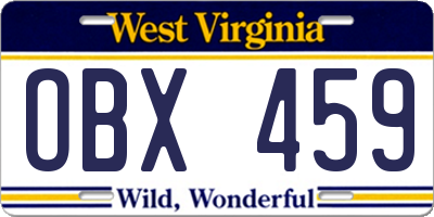 WV license plate OBX459