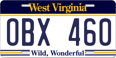 WV license plate OBX460
