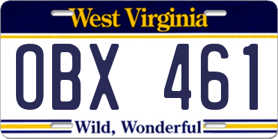 WV license plate OBX461