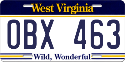 WV license plate OBX463