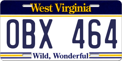 WV license plate OBX464