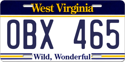 WV license plate OBX465