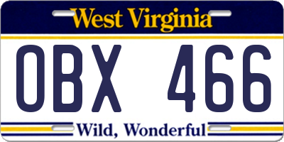 WV license plate OBX466
