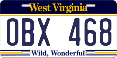 WV license plate OBX468