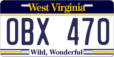 WV license plate OBX470