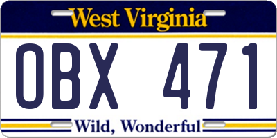 WV license plate OBX471
