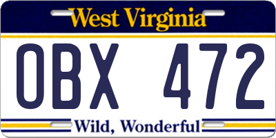 WV license plate OBX472