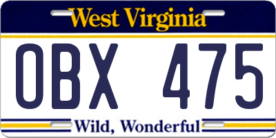 WV license plate OBX475