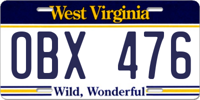 WV license plate OBX476