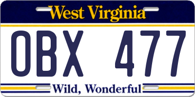 WV license plate OBX477