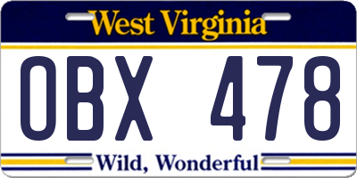 WV license plate OBX478