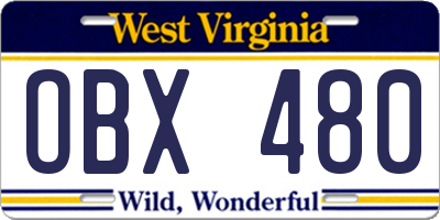 WV license plate OBX480