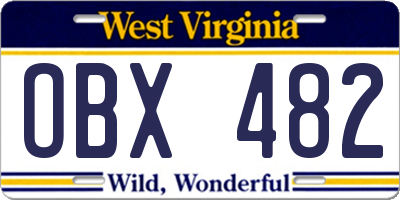 WV license plate OBX482