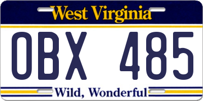 WV license plate OBX485