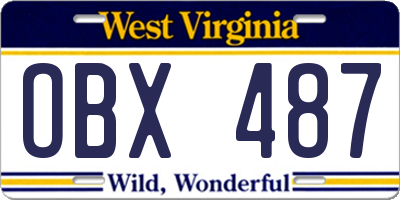 WV license plate OBX487