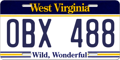 WV license plate OBX488