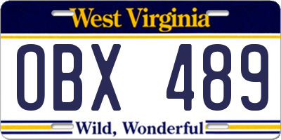 WV license plate OBX489