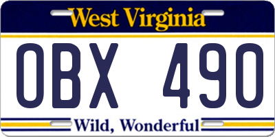 WV license plate OBX490