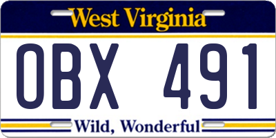 WV license plate OBX491