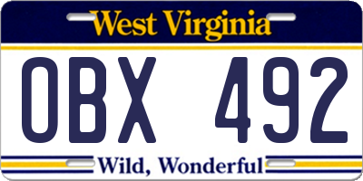 WV license plate OBX492