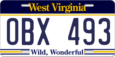 WV license plate OBX493