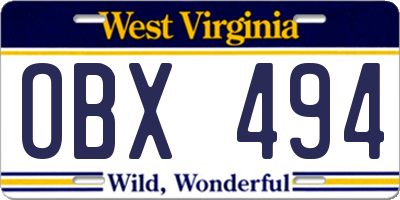WV license plate OBX494