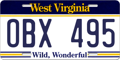WV license plate OBX495