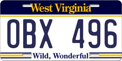 WV license plate OBX496
